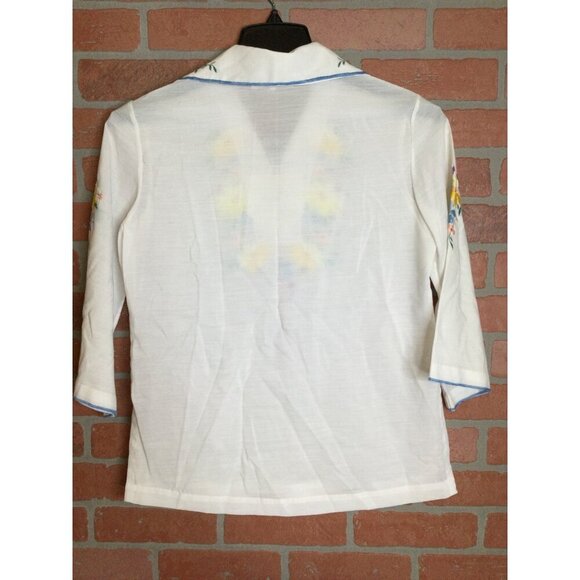 Lily Womens Floral Embroidered White Pullover Top Size M Boho Fairycore - Picture 7 of 10
